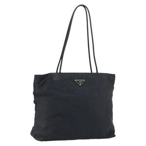 PRADA Tote Bag Nylon Black Silver Auth 158496